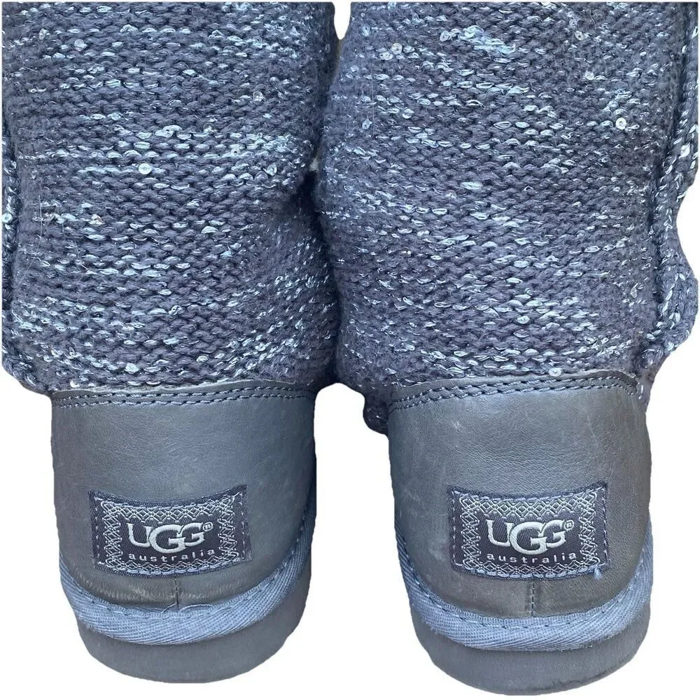 UGG Classic Cardy Knit Tall Gray Slouch Sequin Boots Size 7 Winter Fall